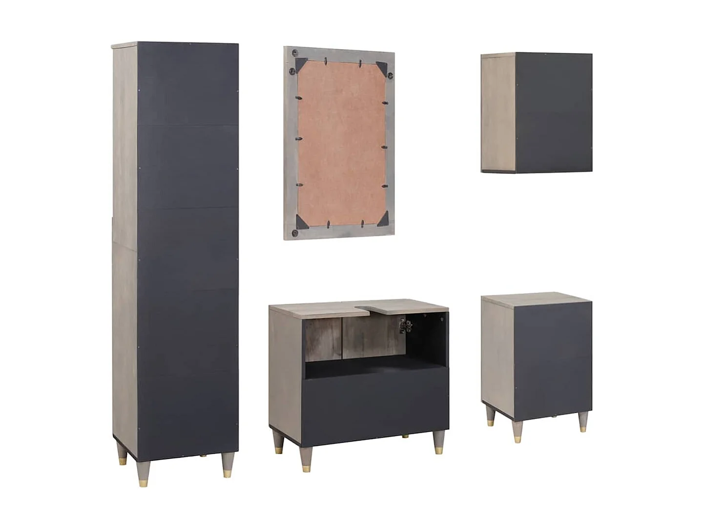 Badkamermeubelset met lade 5-delig grijs