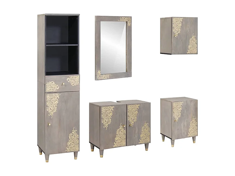 Ensemble de mobilier de salle de bain avec tiroir 5 pcs Gris