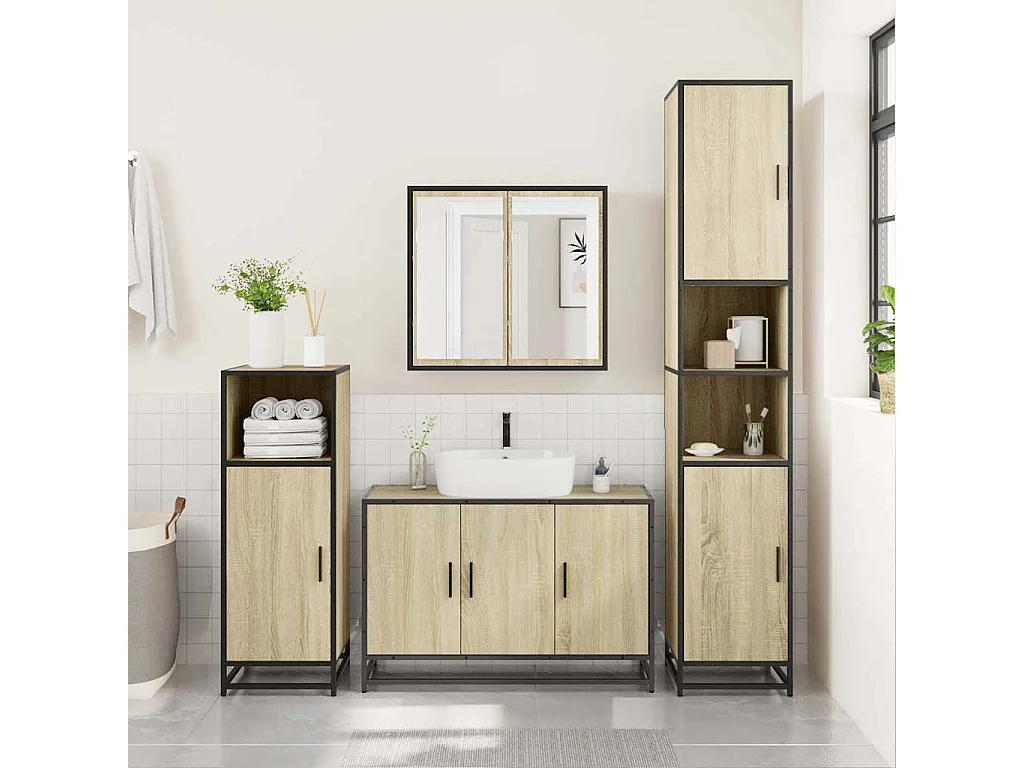 Set di mobili da bagno 3 pezzi in rovere Sonoma