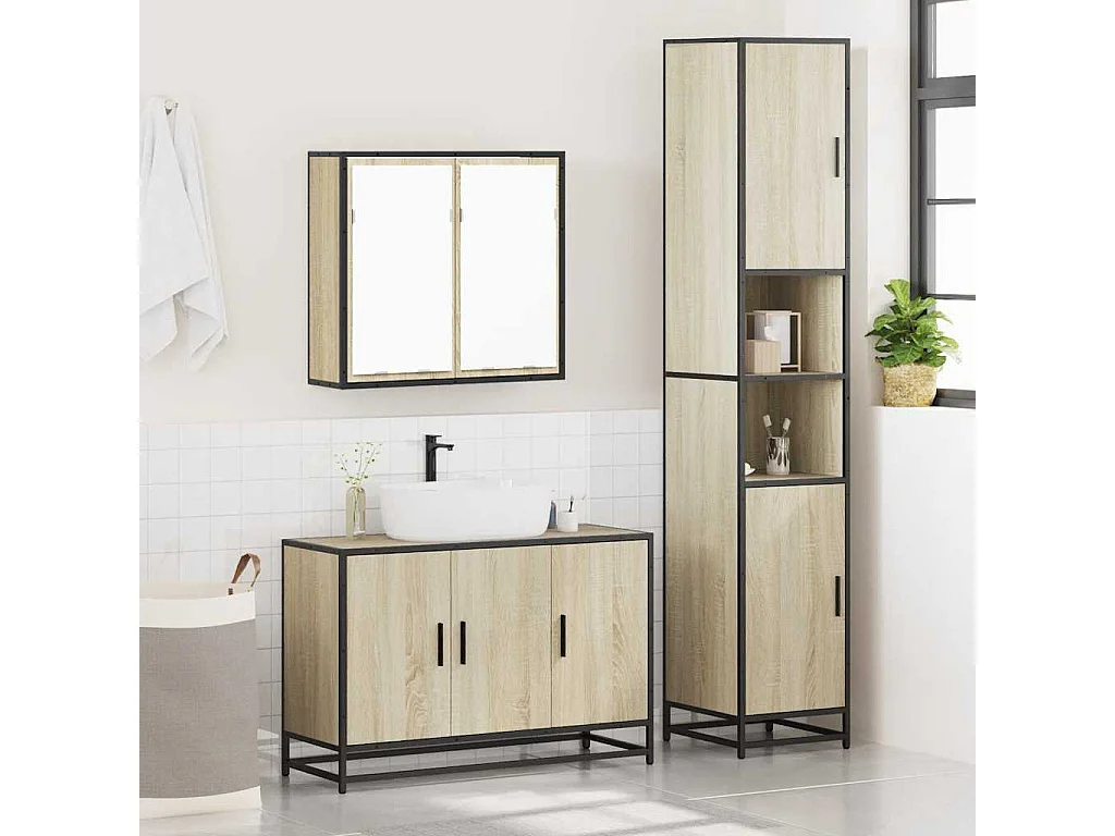 Set di mobili da bagno 3 pezzi in rovere Sonoma