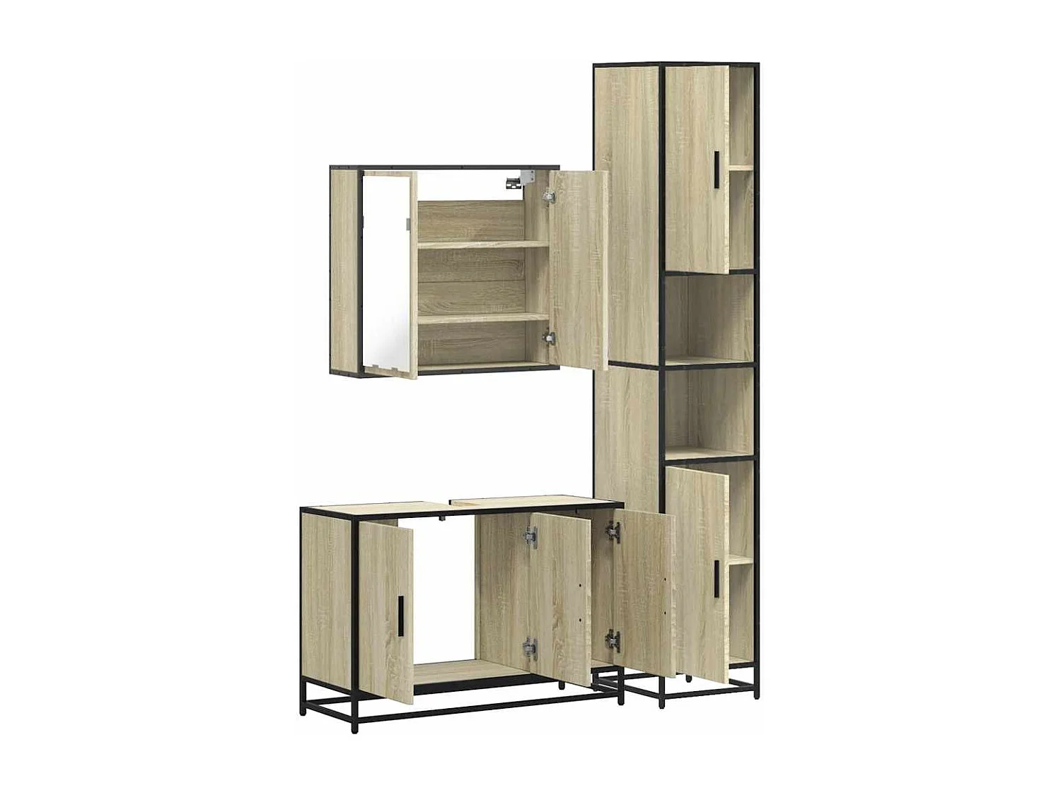 Set di mobili da bagno 3 pezzi in rovere Sonoma