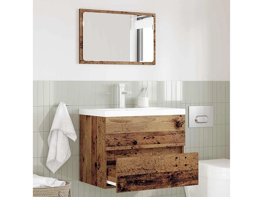 Set di mobili da bagno con cassetto 2 pezzi in legno antico