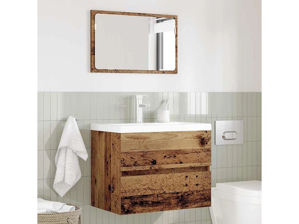 Set di mobili da bagno con cassetto 2 pezzi in legno antico