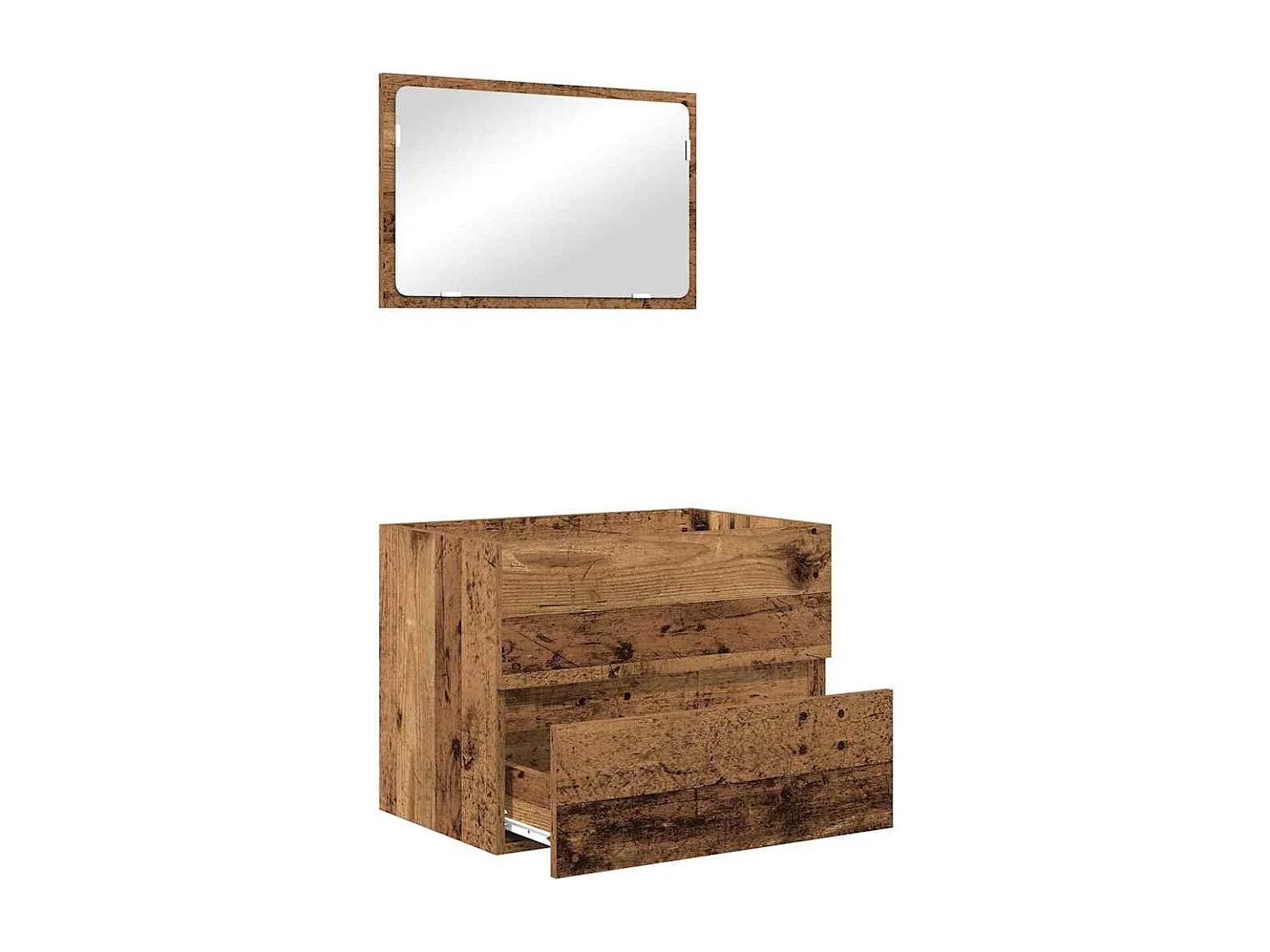 Set di mobili da bagno con cassetto 2 pezzi in legno antico