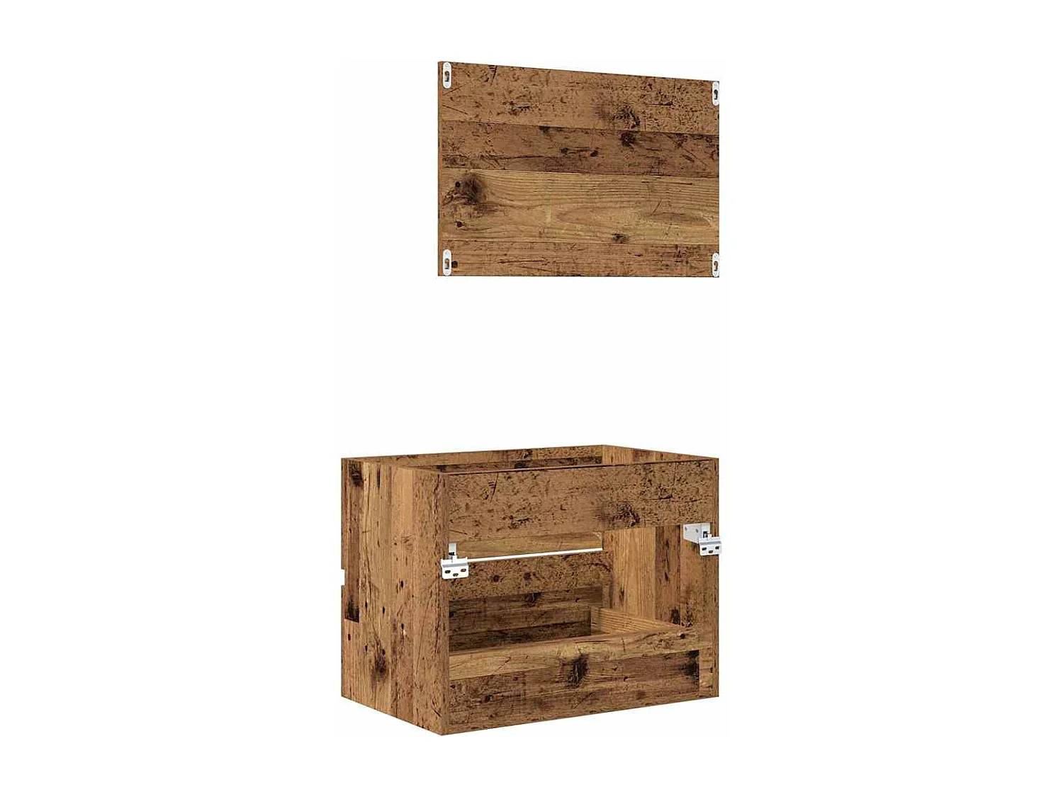 Set di mobili da bagno con cassetto 2 pezzi in legno antico