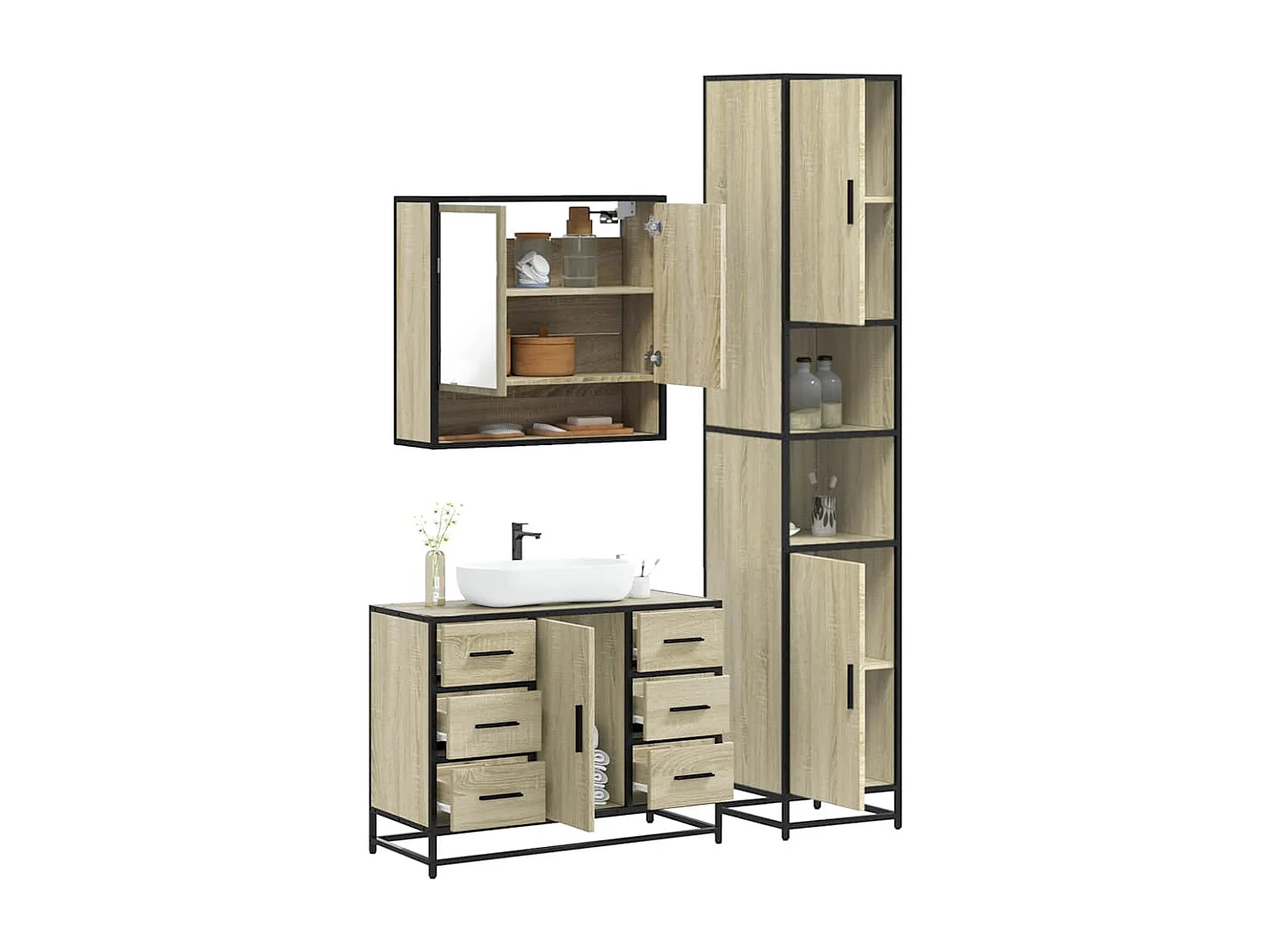 Ensemble de meubles de salle de bain 3 pcs chêne sonoma