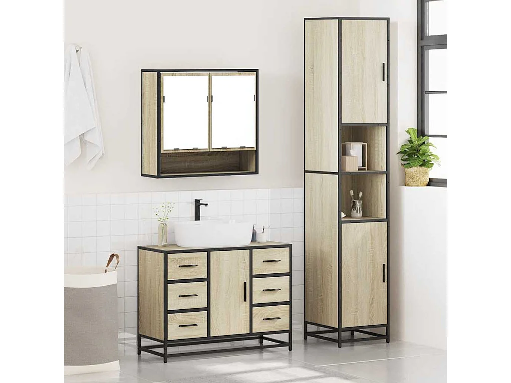 Ensemble de meubles de salle de bain 3 pcs chêne sonoma