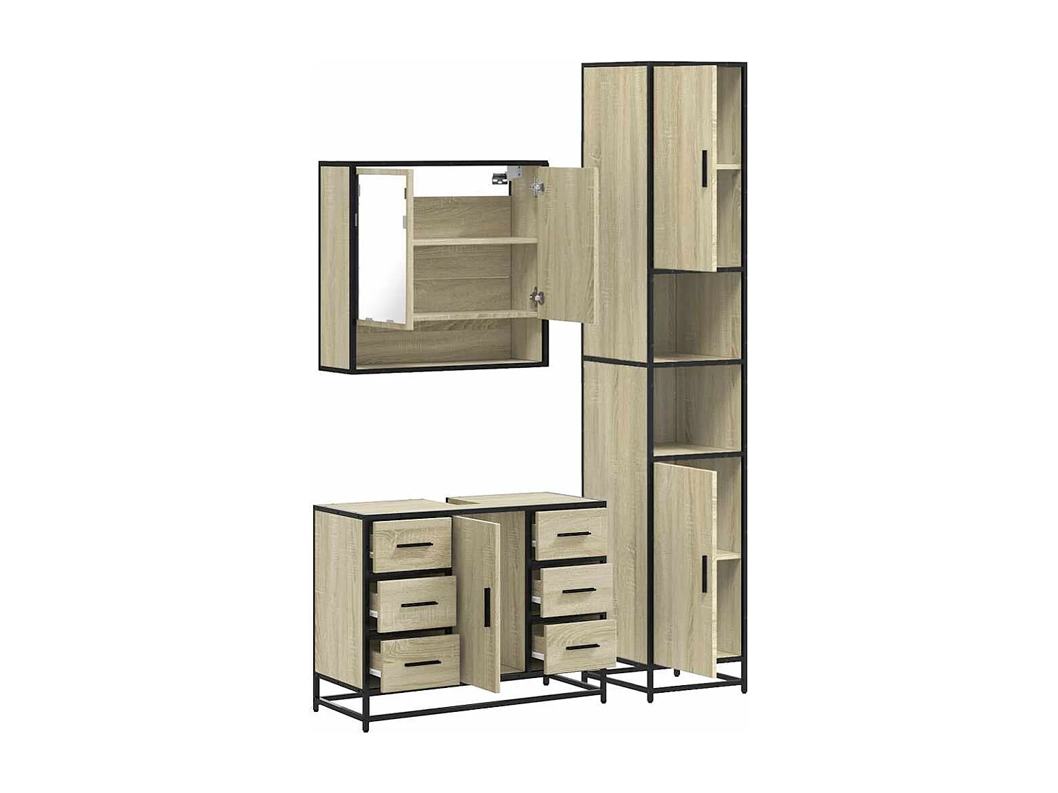 Ensemble de meubles de salle de bain 3 pcs chêne sonoma