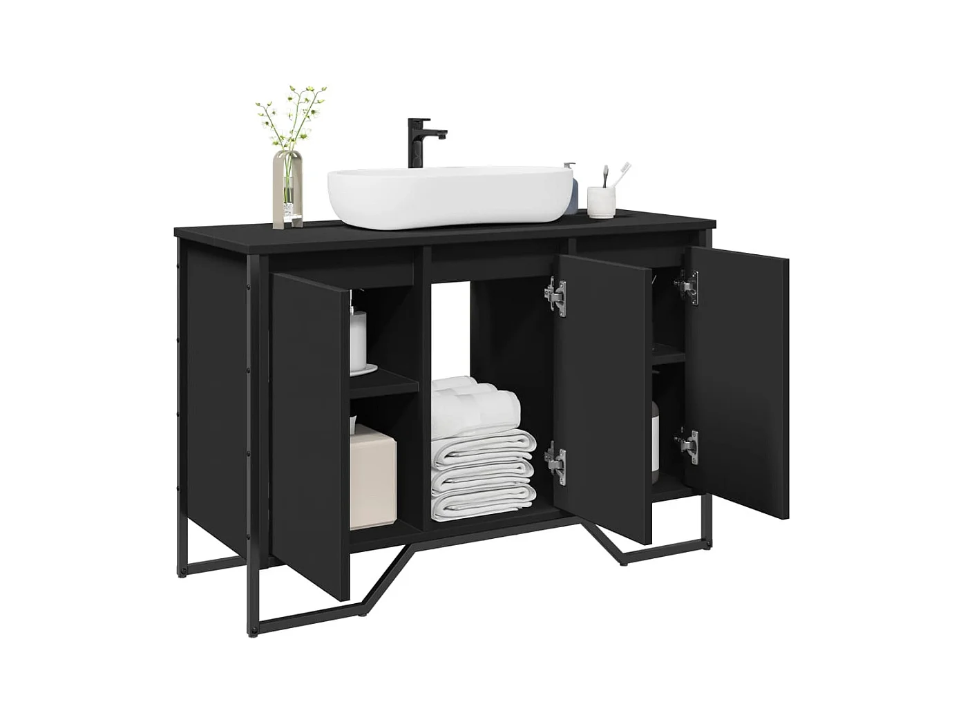 Armoire lavabo de salle de bain noir 91x35x60 cm