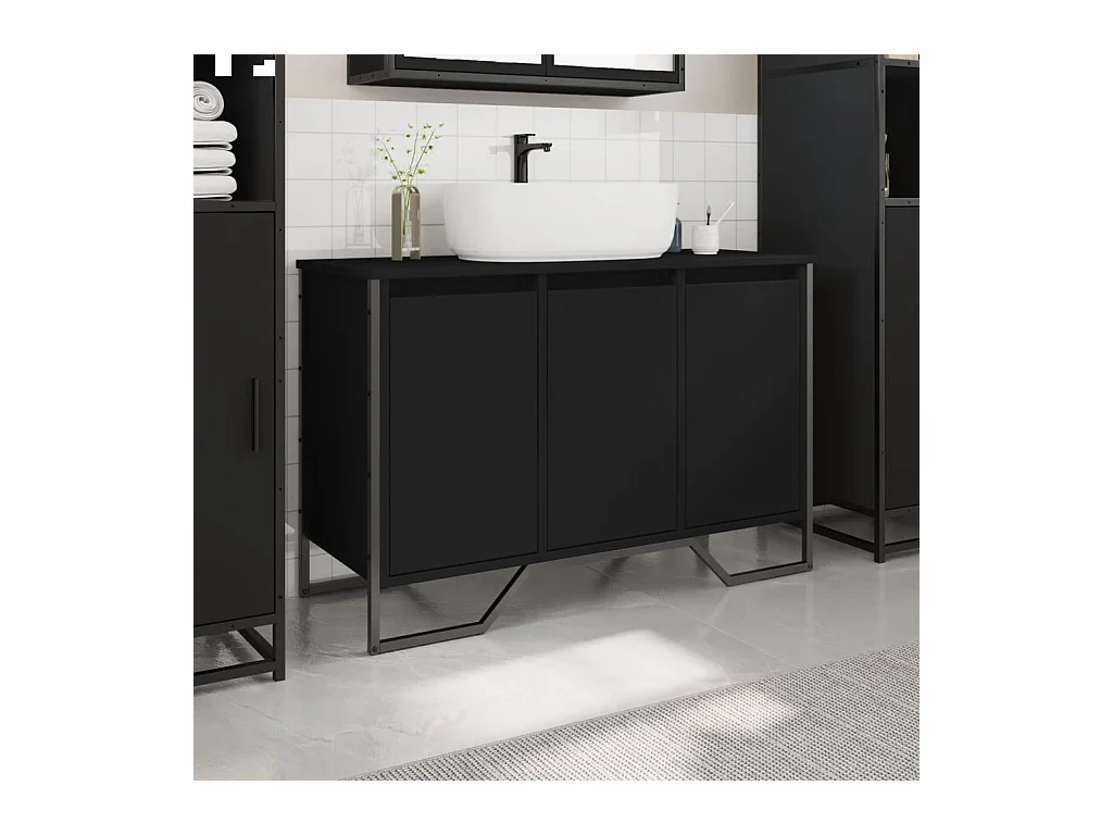 Armoire lavabo de salle de bain noir 91x35x60 cm