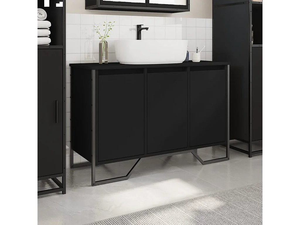 Armoire lavabo de salle de bain noir 91x35x60 cm