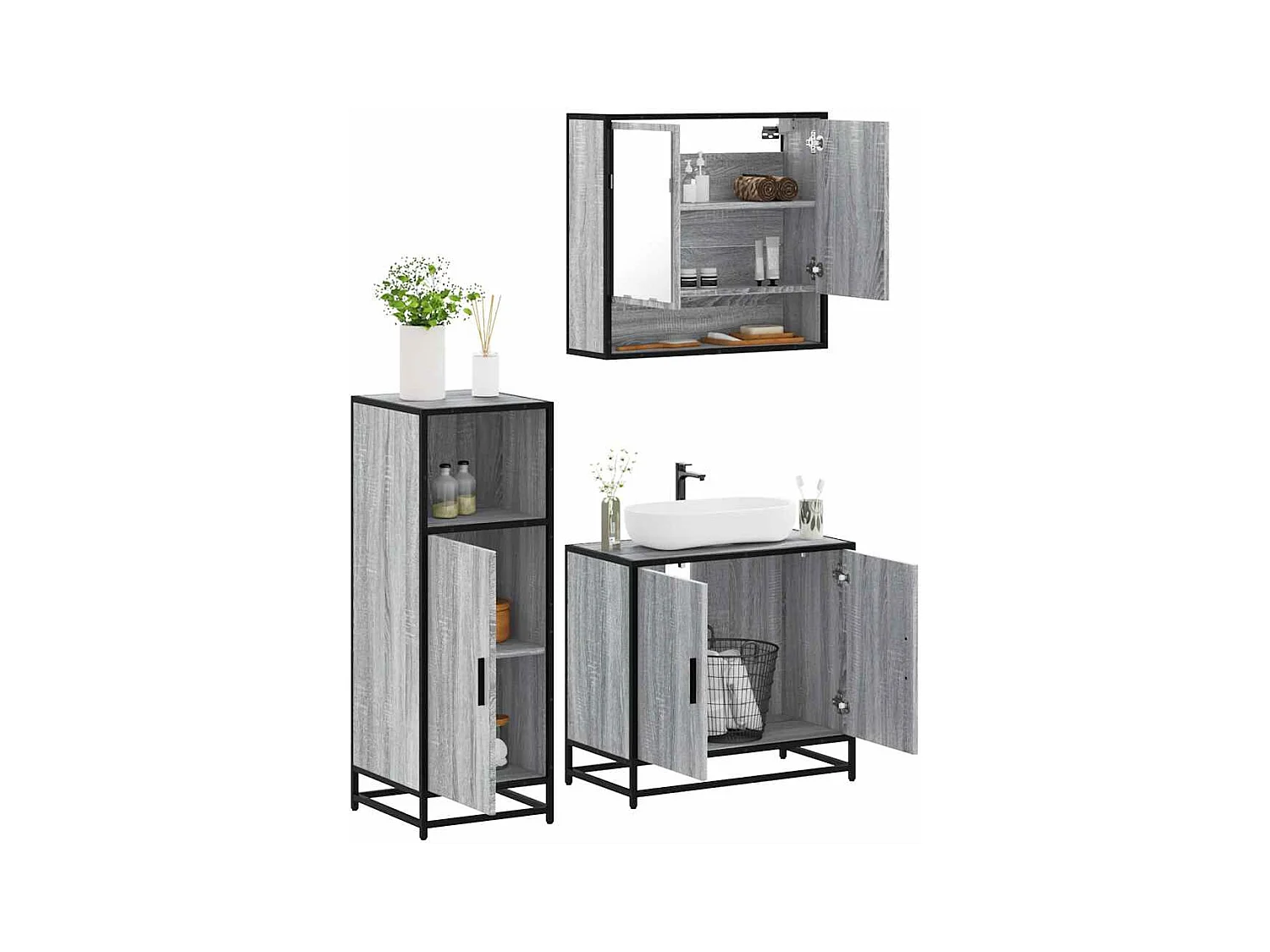 Ensemble de meubles de salle de bain 3 pcs Sonoma gris