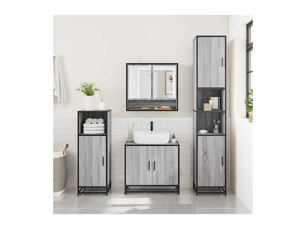 Ensemble de meubles de salle de bain 3 pcs Sonoma gris