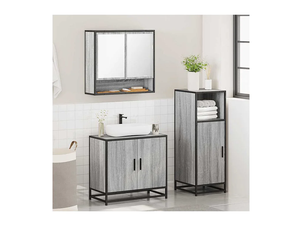 Ensemble de meubles de salle de bain 3 pcs Sonoma gris