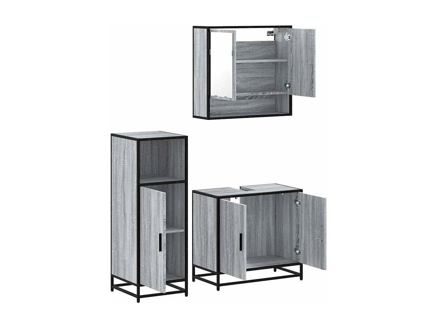 Ensemble de meubles de salle de bain 3 pcs Sonoma gris