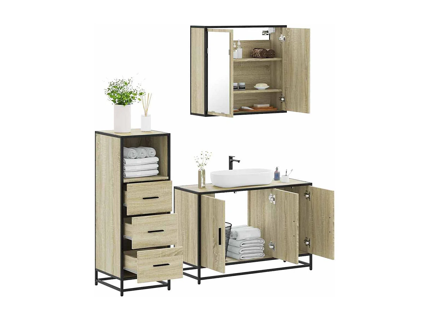 Ensemble de meubles de salle de bain 3 pcs chêne sonoma
