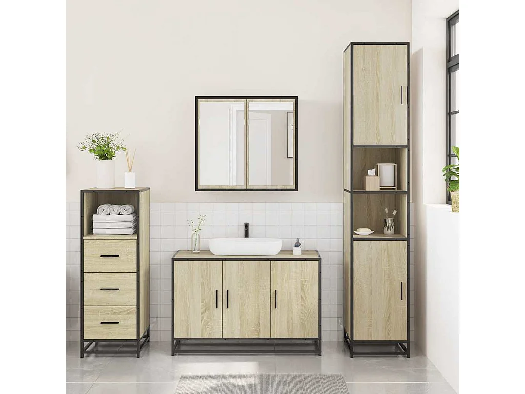 Ensemble de meubles de salle de bain 3 pcs chêne sonoma