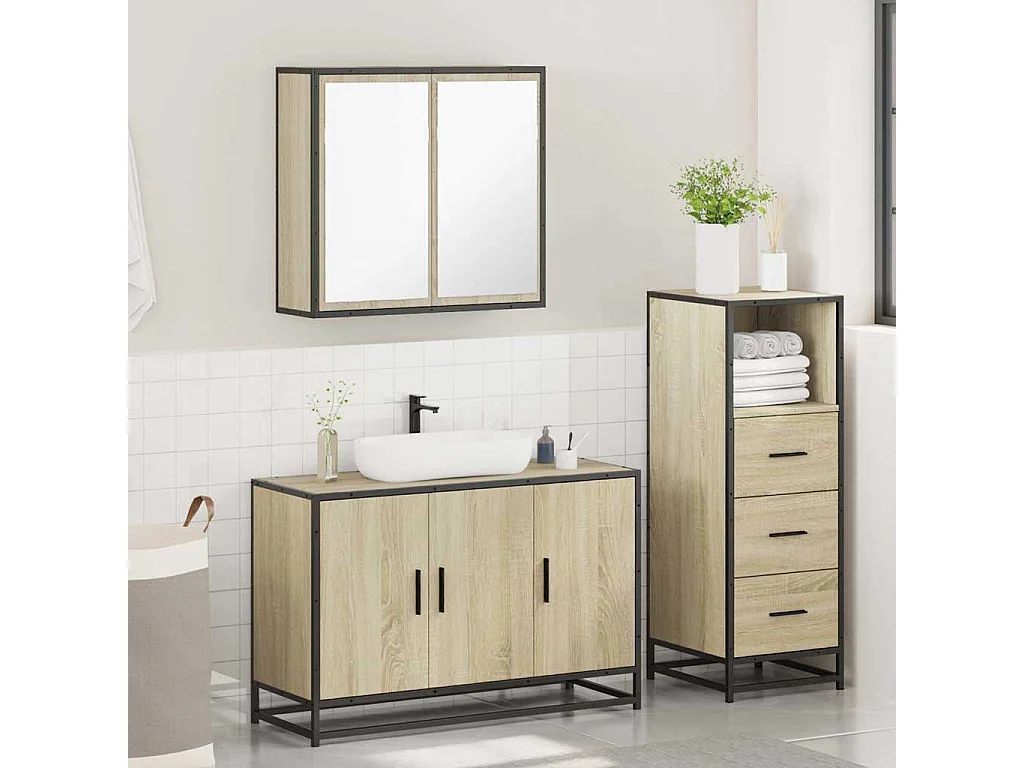 Ensemble de meubles de salle de bain 3 pcs chêne sonoma