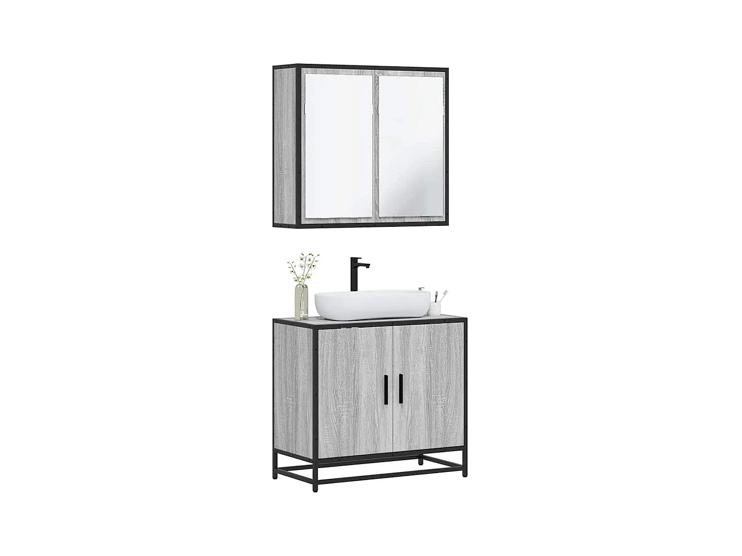 Ensemble de meubles de salle de bain 2 pcs Sonoma gris