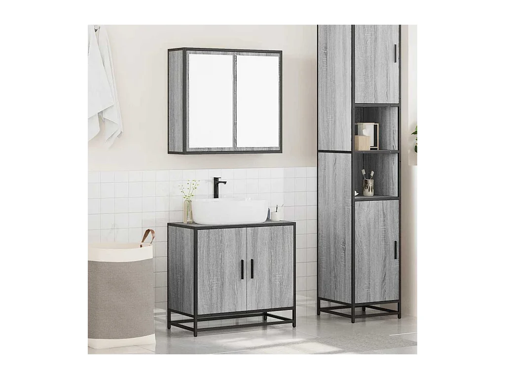 Ensemble de meubles de salle de bain 2 pcs Sonoma gris