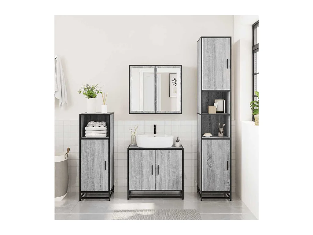 Ensemble de meubles de salle de bain 2 pcs Sonoma gris