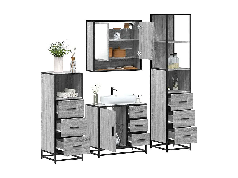 Ensemble de meubles de salle de bain 4 pcs sonoma gris