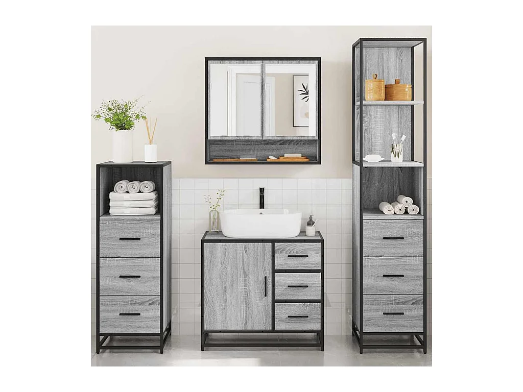 Ensemble de meubles de salle de bain 4 pcs sonoma gris