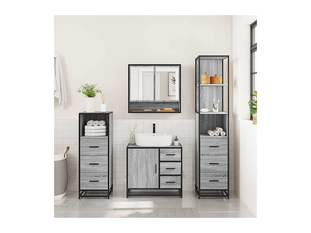 Ensemble de meubles de salle de bain 4 pcs sonoma gris