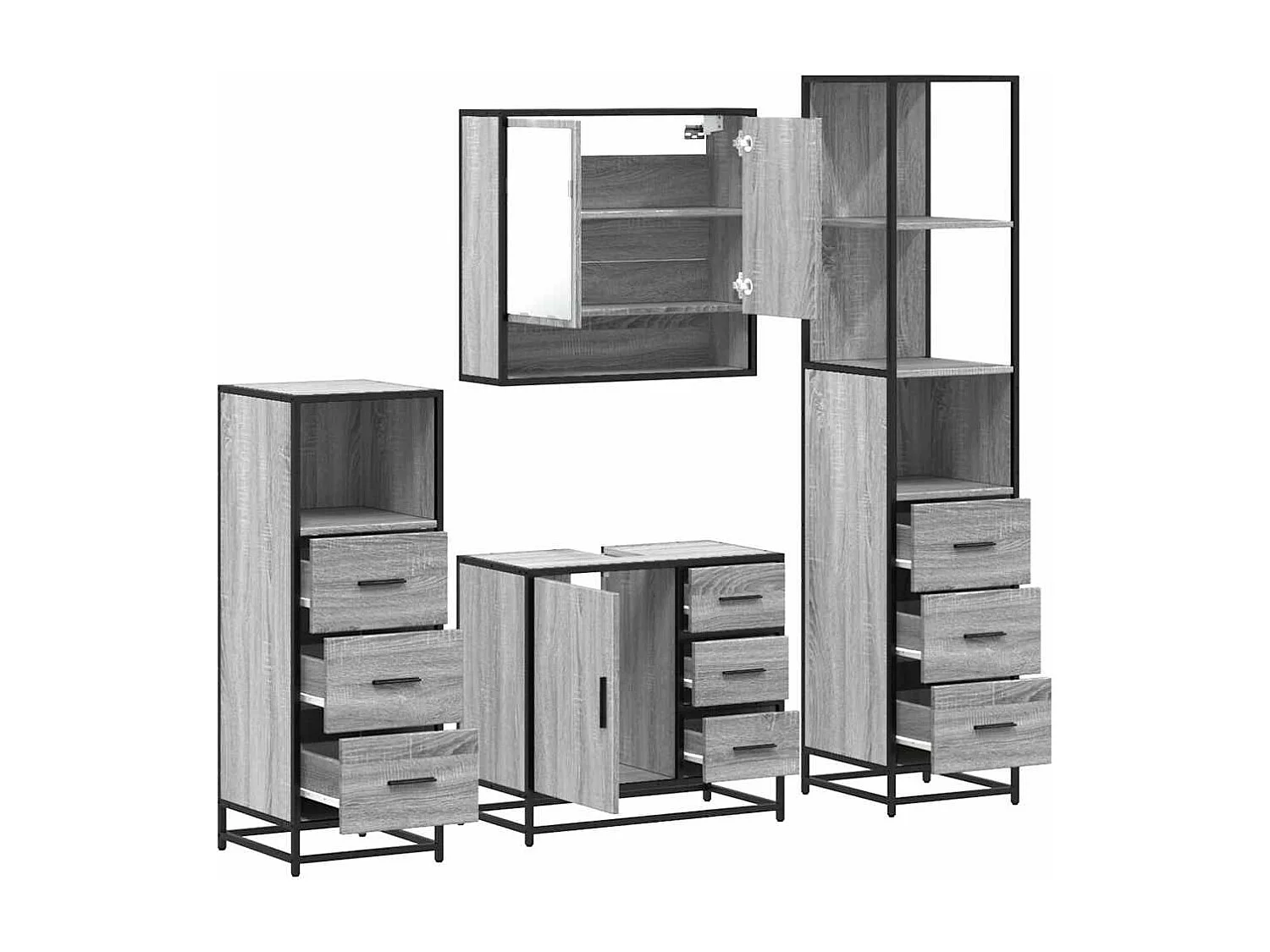 Ensemble de meubles de salle de bain 4 pcs sonoma gris