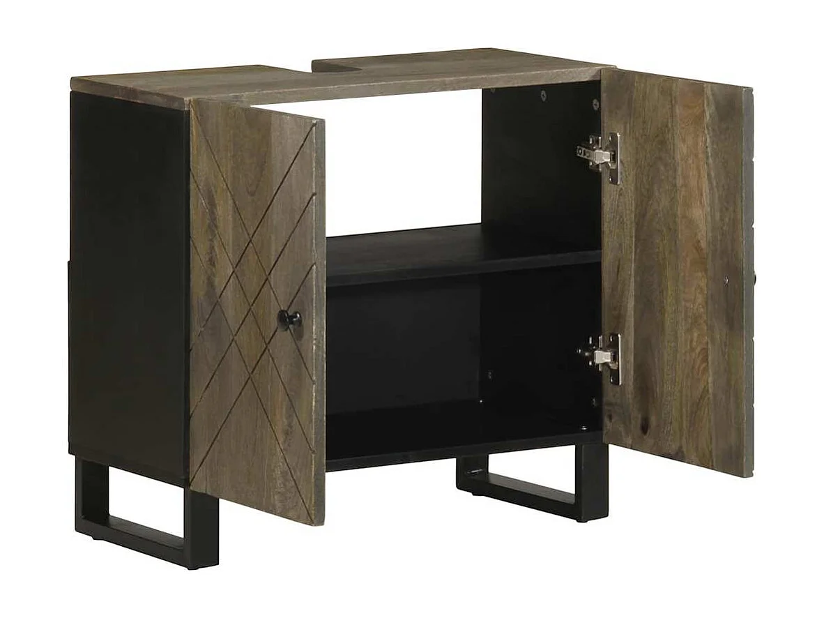 Armoire de lavabo noir 62x33x58 cm bois massif de manguier