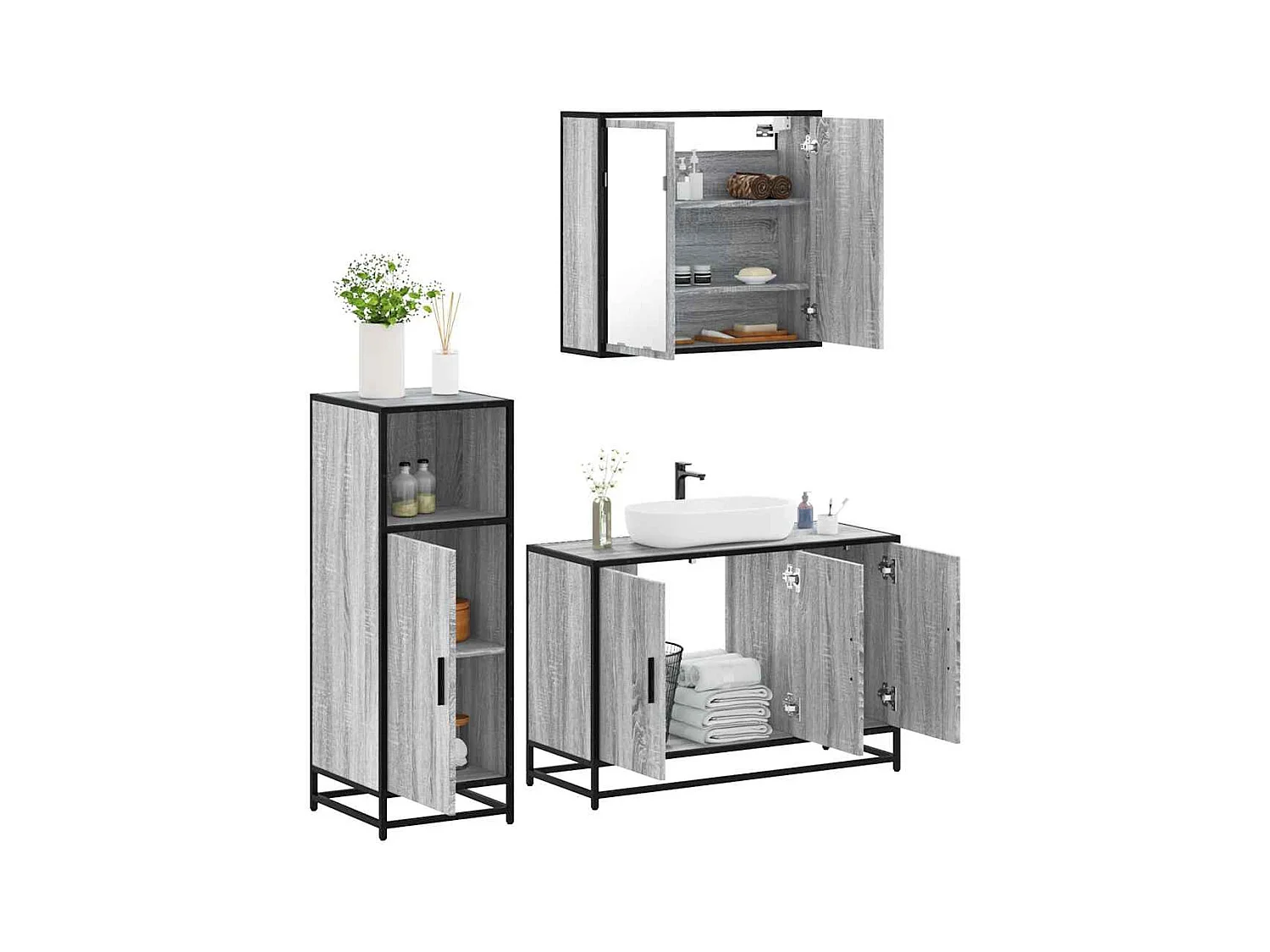 Ensemble de meubles de salle de bain 3 pcs Sonoma gris