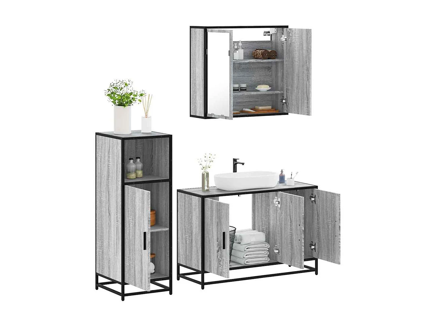 Set di mobili da bagno Sonoma Grey da 3 pezzi