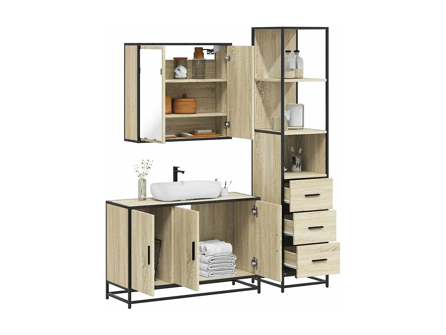 Ensemble de meubles de salle de bain 3 pcs chêne sonoma