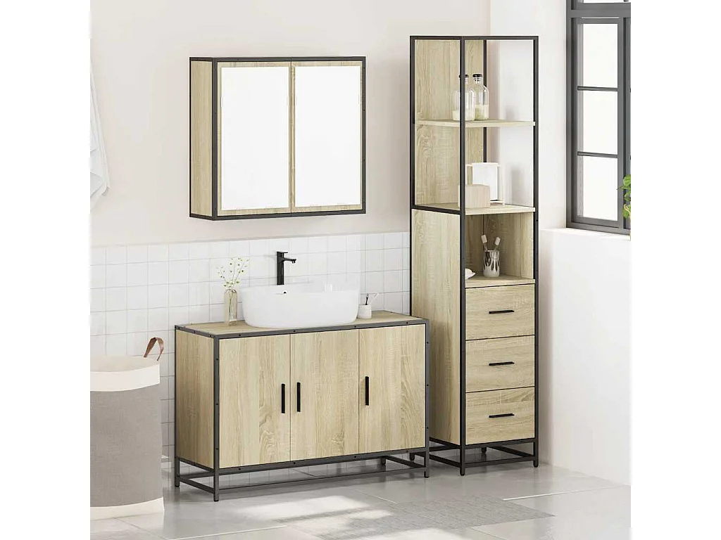 Ensemble de meubles de salle de bain 3 pcs chêne sonoma