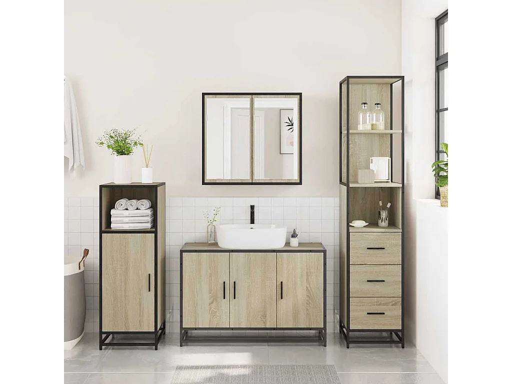 Ensemble de meubles de salle de bain 3 pcs chêne sonoma