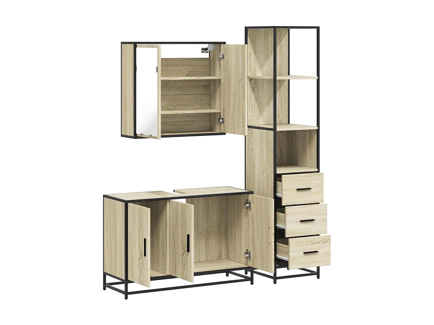 Ensemble de meubles de salle de bain 3 pcs chêne sonoma