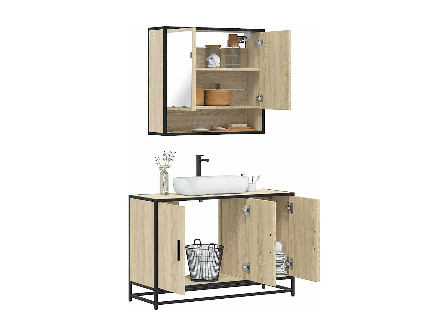 Ensemble de meubles de salle de bain 2 pcs chêne sonoma