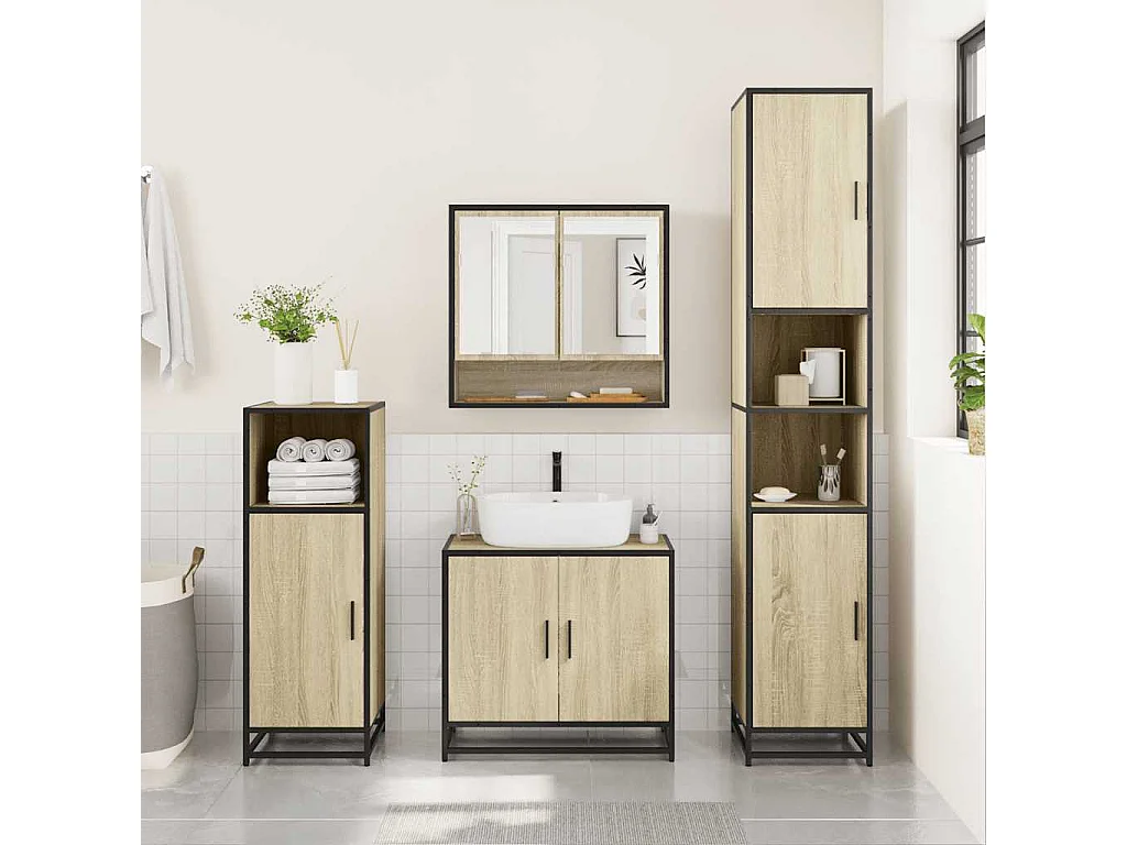Conjunto de muebles de baño de 3 piezas roble sonoma