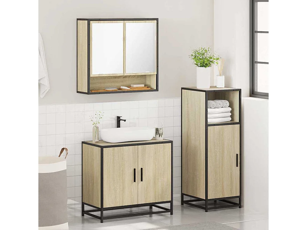 Conjunto de muebles de baño de 3 piezas roble sonoma