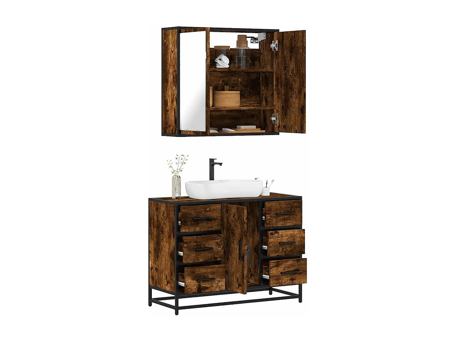 Ensemble de meubles de salle de bain 2 pcs Chêne fumé