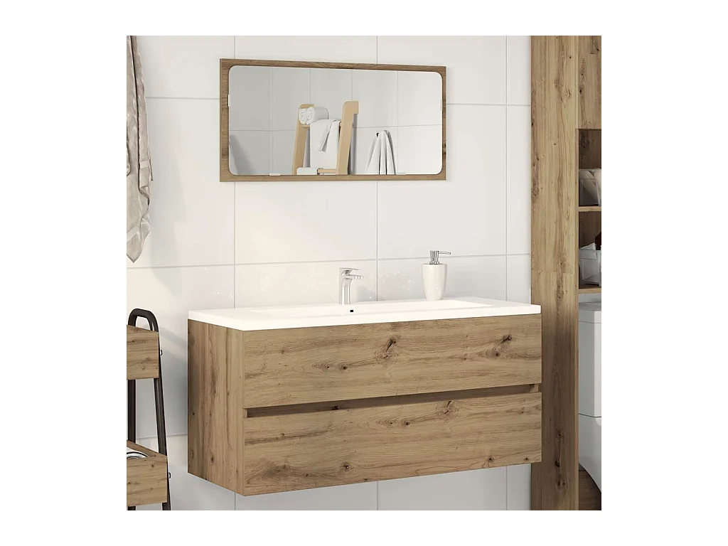 Handgemaakte eikenhouten wastafelkast 100x38,5x45 cm bewerkt hout