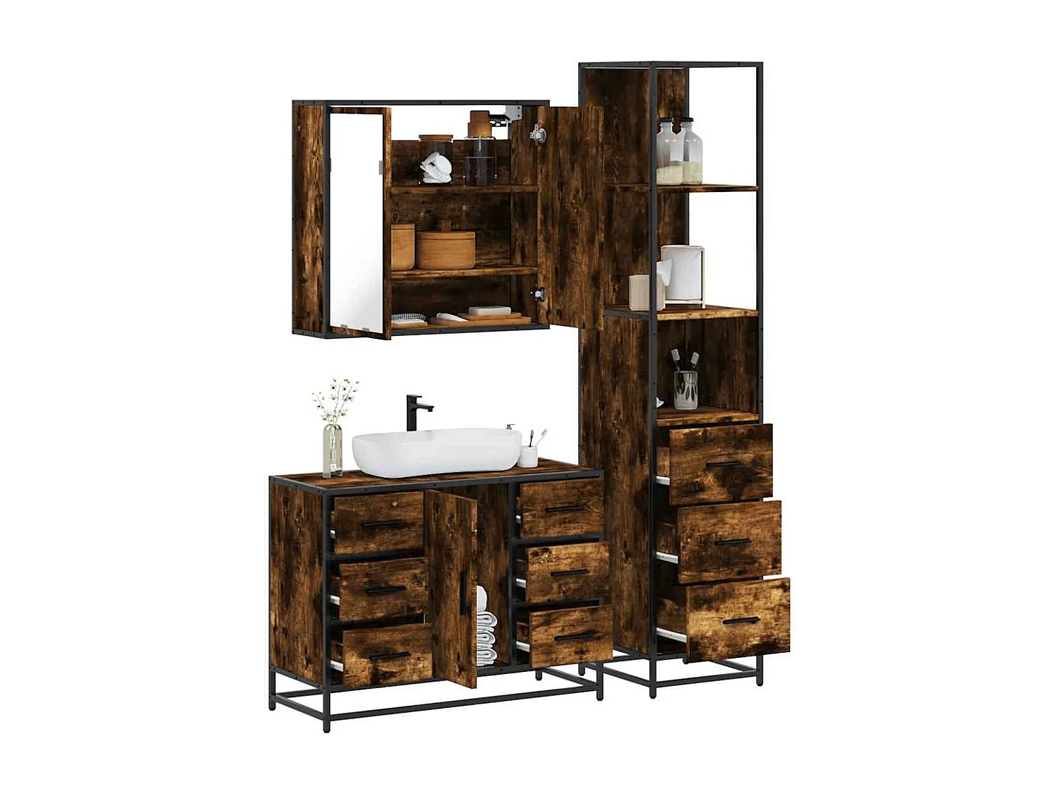 Ensemble de meubles de salle de bain 3 pcs Chêne fumé
