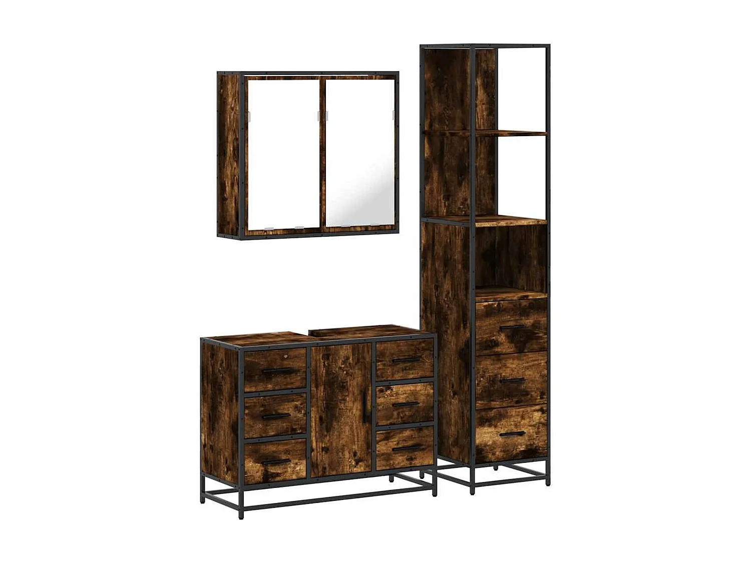 Ensemble de meubles de salle de bain 3 pcs Chêne fumé