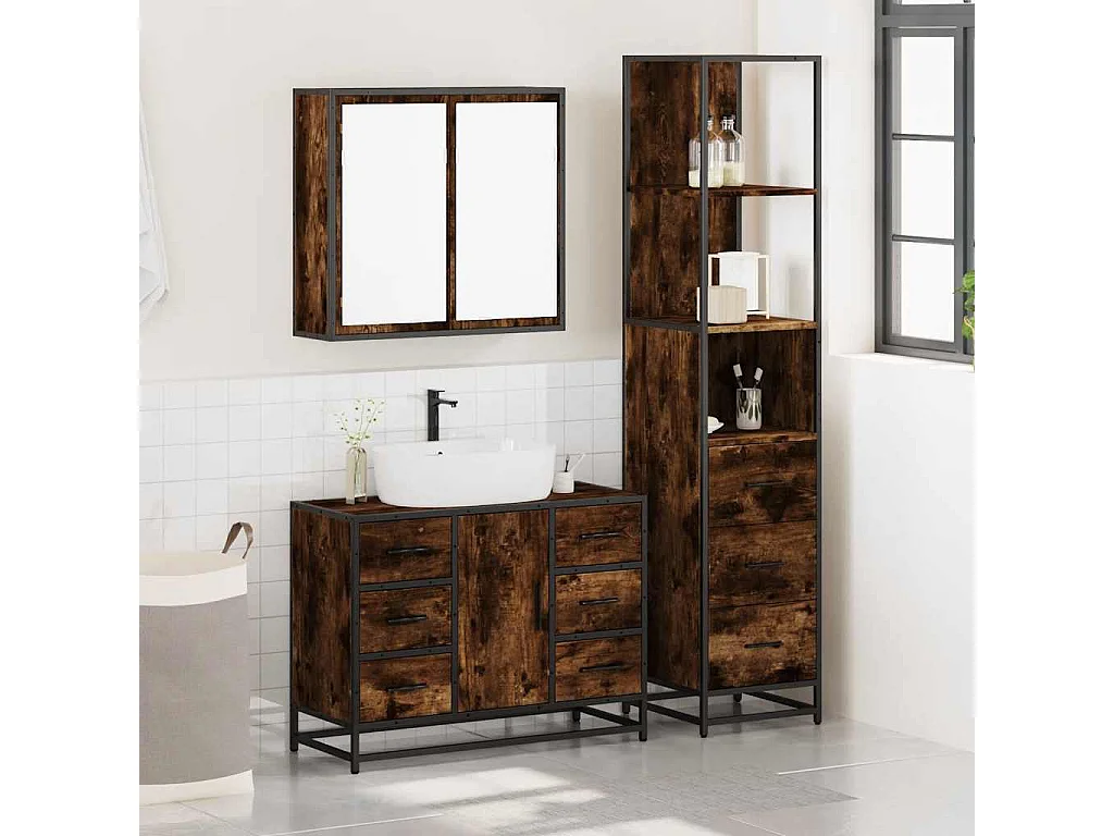 Ensemble de meubles de salle de bain 3 pcs Chêne fumé