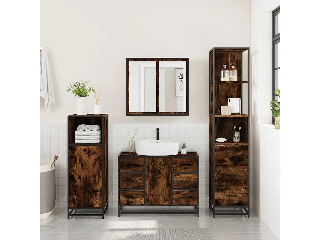 Ensemble de meubles de salle de bain 3 pcs Chêne fumé