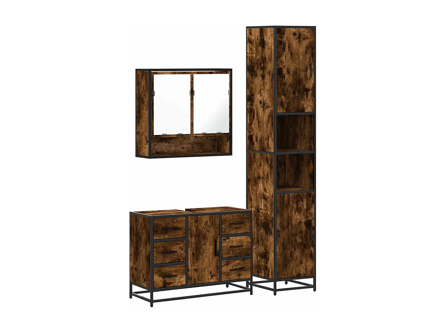 Set di mobili da bagno 3 pezzi Rovere affumicato