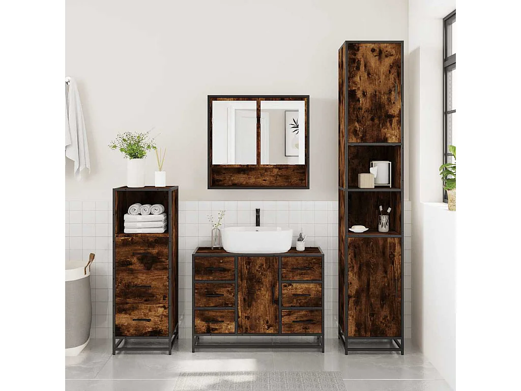 Set di mobili da bagno 3 pezzi Rovere affumicato