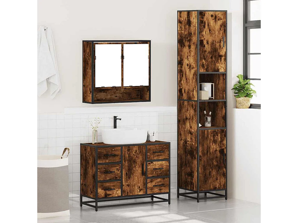 Set di mobili da bagno 3 pezzi Rovere affumicato