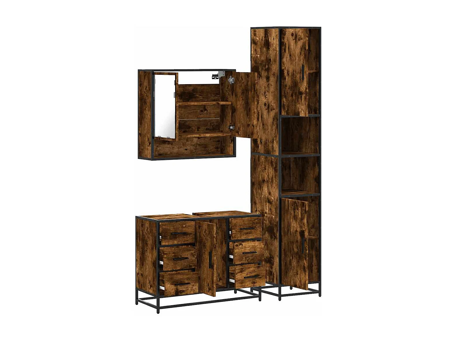 Set di mobili da bagno 3 pezzi Rovere affumicato