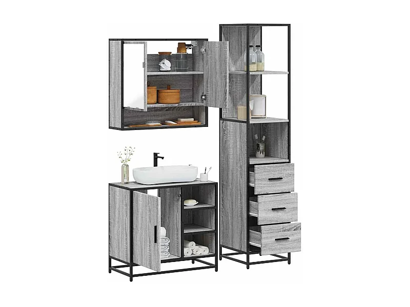 Set di mobili da bagno Sonoma Grey da 3 pezzi